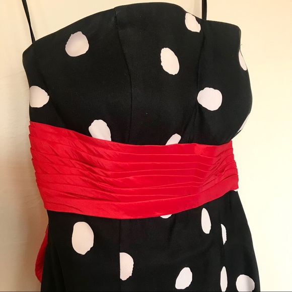 Jovani 🎀 Strapless Polka Dot Red Bow Prom Dress - Picture 6 of 8